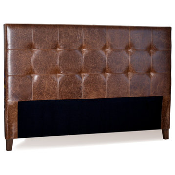 King Size Mink Brown Genuine Leather Tufted Headboard