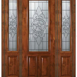 Pre-hung Sidelights Door 96 Wood Alder Brazos 2 Panel 2/3 Lite Glass - Front Doors