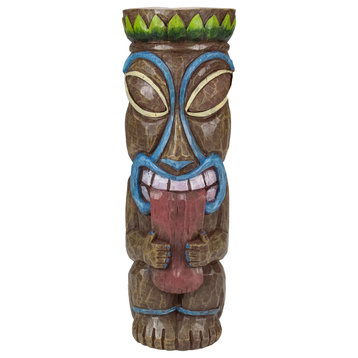 16" Solar Lighted Polynesian Outdoor Garden Tongue Out Tiki Statue