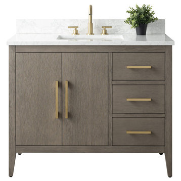 Vanity Art Bathroom Vanity Cabinet with Sink and Top, Driftwood Gray, 42", Golden Brushed