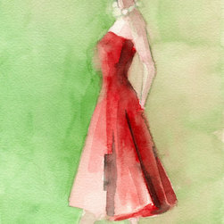 Vintage Red Cocktail Dress & Hat Fashion Illustration - Fine Art Prints