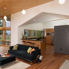 Living room with sky light/ valted