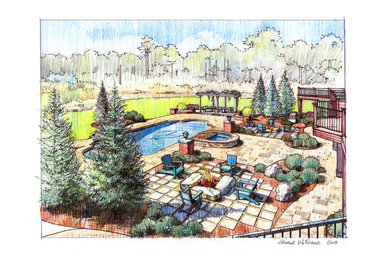 Two fire pit outdoor entertainment area drawing