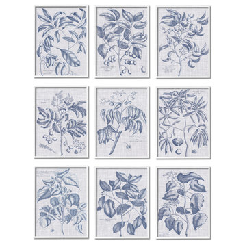 Vintage Bonsai Plant Fruits Monochrome Fabric Texture Pattern, 9pc, each 11 x 14