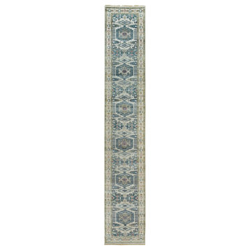 Alabaster White Hand Knotted Persian Viss Wool XL Runner Rug 2'7" x 15'8"