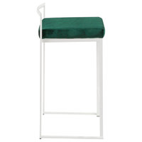 LumiSource Fuji Counter Stool Set of 2, Green Velvet Cushion, White Frame