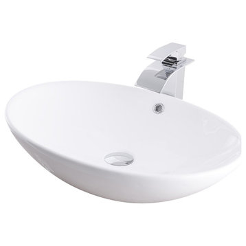 Porcelain Vessel Sink and Faucet Set, Chrome