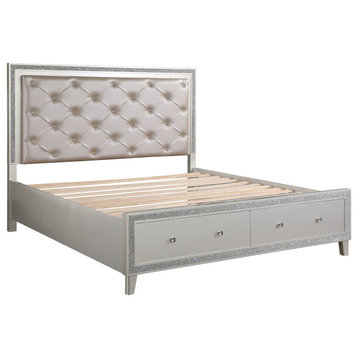 ACME Sliverfluff Queen Bed With Storage, PU and Champagne