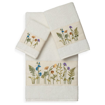 Linum Home Textiles Serenity 3-Piece Embellished Towel Set, Cream