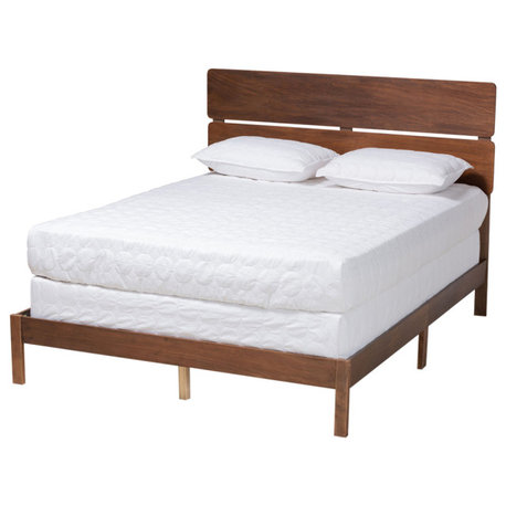 Bridhall Modern Farmhouse Walnut Effect Wooden Bed, Full