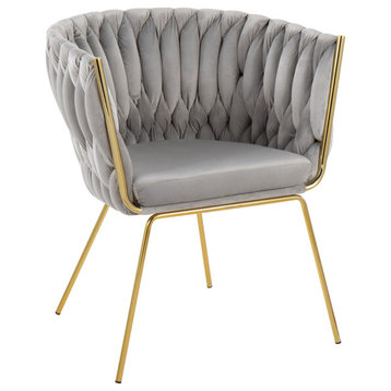 Braided Renee Chair, Gold Metal, Silver Velvet