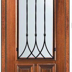 Prehung Single Door 96 Wood Mahogany Warwick 2/3 Lite Wrought Iron - Front Doors