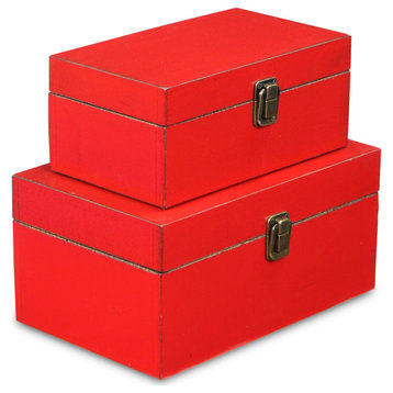 Red Wooden Latched Boxes - Set of 2