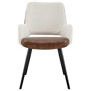 Desi Armchair, Ivory Fabric and Brown Leatherette With Black Base