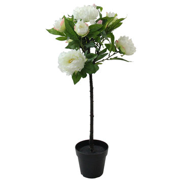 31" White and Green Blooming Peony Flower Artificial Plant