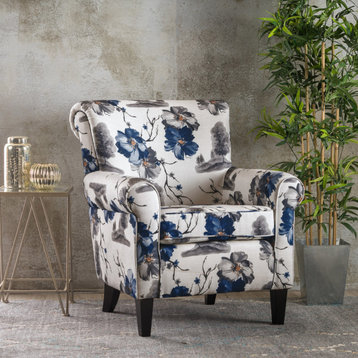 GDF Studio Manon Blue & White Floral Print Fabric Club Chair