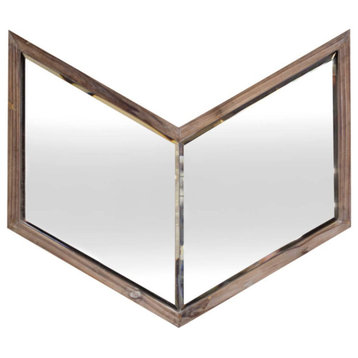 Chevren Brown Wood Frame Chevron Shaped Mirror