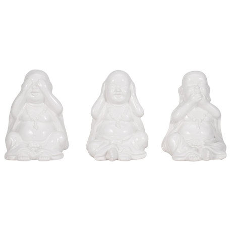 3-Piece Set Hear No, Speak No, See No Buddhas, White