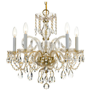 Traditional Crystal 5 Light Spectra Crystal Brass Chandelier
