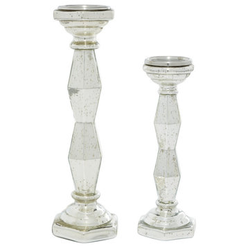 Glam Silver Glass Candle Holder Set 82780