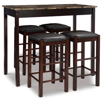 Linon Tifton Five Piece Wood Faux Marble Tavern Set in Espresso