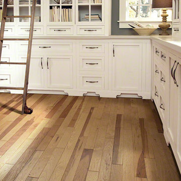 Bright, Sophisticated Office with Hickory Hardwood
