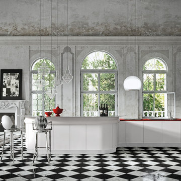 Captivating All-White Kitchen With Pop Of Color Schemes Collection By Darash