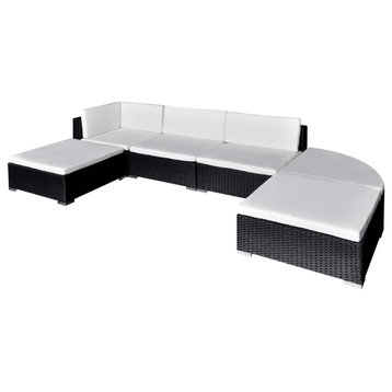 vidaXL Patio Furniture Set 6 Piece Patio Sofa with Stool Poly Rattan Black