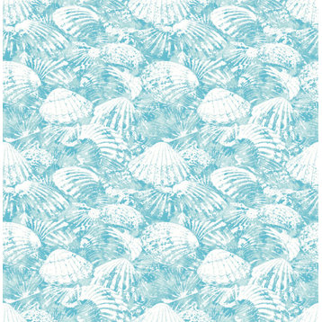 Surfside Aqua Shells Wallpaper, Sample