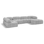 Meridian Furniture - Ames Boucle Fabric U-Shaped Modular Sectional, Grey, 6-Piece: 3 Armless Chair, 2 Corner Chair, 1 Ottoman - A - Introduce a touch of modern sophistication to your living area with the exquisite Ames Boucle Fabric Sectional. With plush grey boucle fabric and unique design, it will elevate the visual appeal of your living space. This elegant and captivating sectional can be mixed and matched with other pieces from the collection to create an endless array of stunning looks. So, get ready to transform your living area into an inviting and stylish haven with the Ames Boucle Fabric Sectional.