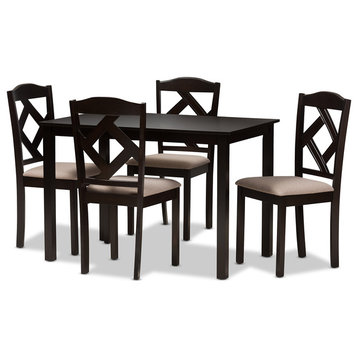 Ruth Modern Beige Fabric and Dark Brown Finished 5-Piece Dining Set