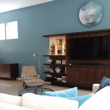 residential home, walnut media center, server table,and dinning table