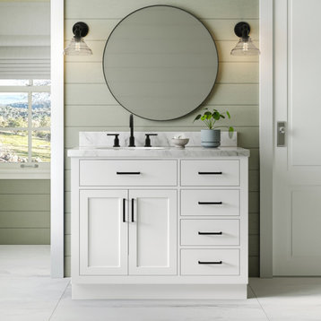 Ariel Hepburn 43" Left Oval Sink Vanity, White, 1.5" Carrara Marble