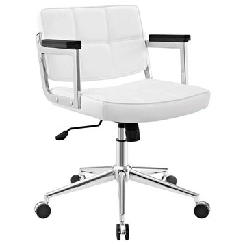 Modern Contemporary Urban Design Work Mid Back Office Chair, White, Faux Leather