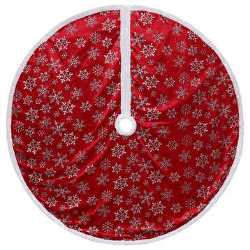 48" Red and White Snowflake Christmas Tree Skirt With a White Border