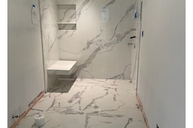 Calacutta Bellisimo Porcelain Slab shower renovation