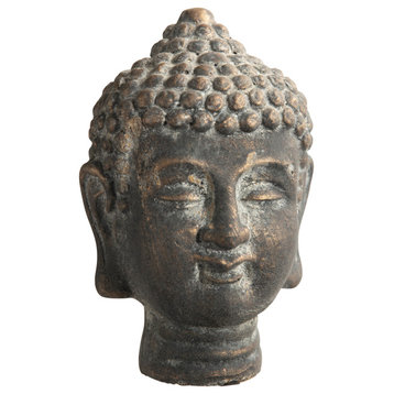 Cement Buddha Head Figurine Distressed Concrete Gold Finish