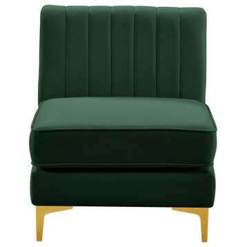 Alina Velvet Upholstered Modular Armless Chair, Green