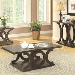 Coaster 3 Pieces Cappuccino C-Shaped Coffee Table Set - Coffee Table Sets
