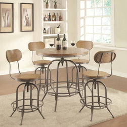 Coaster 5 Pc Adjustable Round Wood Top Metal Frame Bar Table Stool Set - Dining Sets
