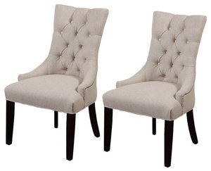 The Lisbeth Dining Chair, Beige, Fabric, Set of 2