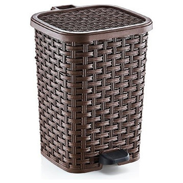 Superio Wicker Style Step Trash Can, 27 qt., Brown