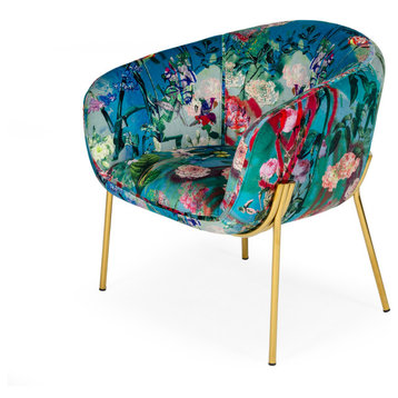 Modrest Falco Contemporary Floral Velvet and Gold Accent Chair
