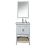 Legion Furniture - Caitlin Vanity With Mirror, Faucet and Basket, White, 24" - Make your morning routine simple and easy with the Caitlin Single Vanity. Featuring two soft closing doors and a bottom exposed shelf, this wide vanity caters to your storage needs. Mixing traditional with contemporary, the Caitlin Single Vanity is a fresh update to your bathroom.