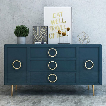 Navy Blue Sideboard Cabinet Gold Credenza Drawers and 2 Doors 47.2"