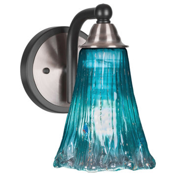 Paramount Wall Sconce, Matte Black & Brushed Nickel, 5.5" Fluted Teal Crystal
