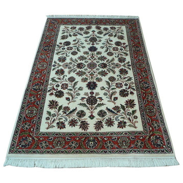Hand-Knotted Ivory Persian Sarouk Oriental Rug Ivory, 4x6