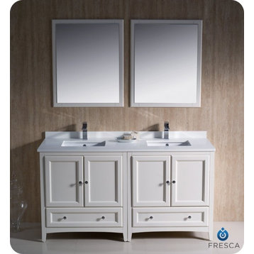 60" Double Sink Bathroom Vanity, Antique White, FFT1041BN