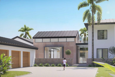 Großes, Zweistöckiges Modernes Einfamilienhaus mit Blechdach und schwarzem Dach in Tampa