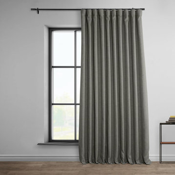 Faux Linen Extra Wide Room Darkening Curtain Single Panel, Blazer Grey, 100"x108"